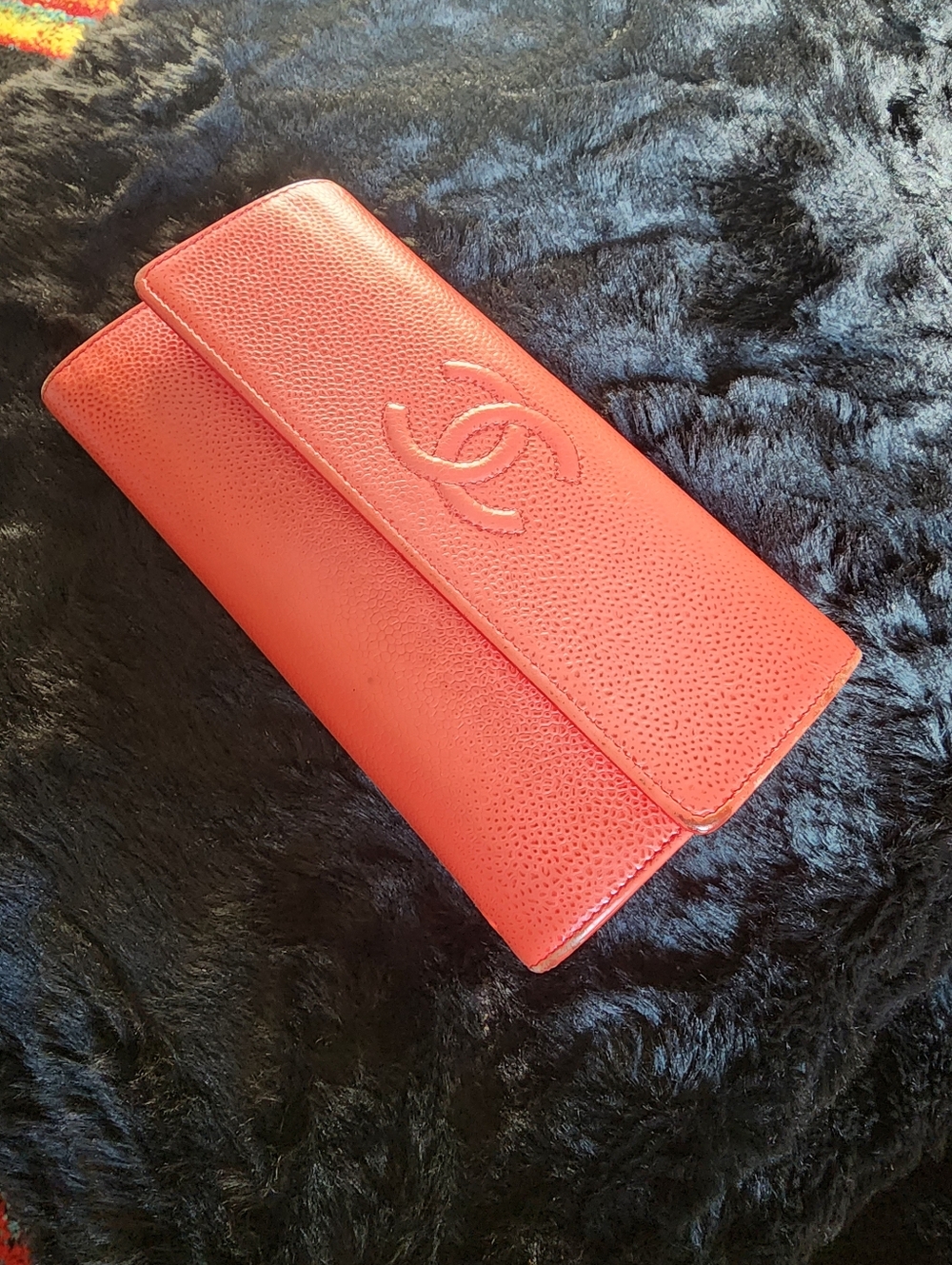 Authentic Chanel Quilted Leather Wallet with Embossed Logo